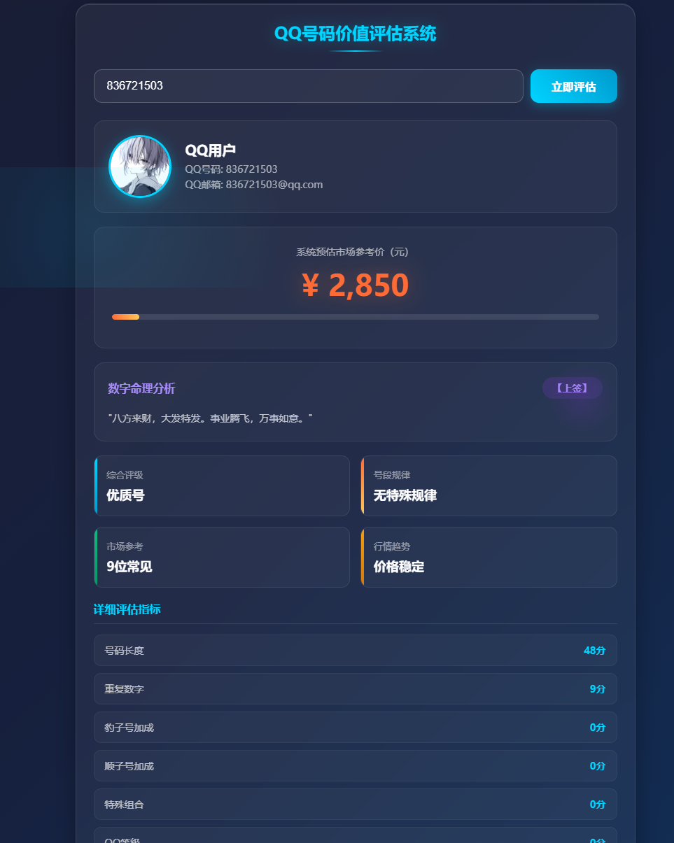 改良了一下QQ号码价值评估仅供娱乐